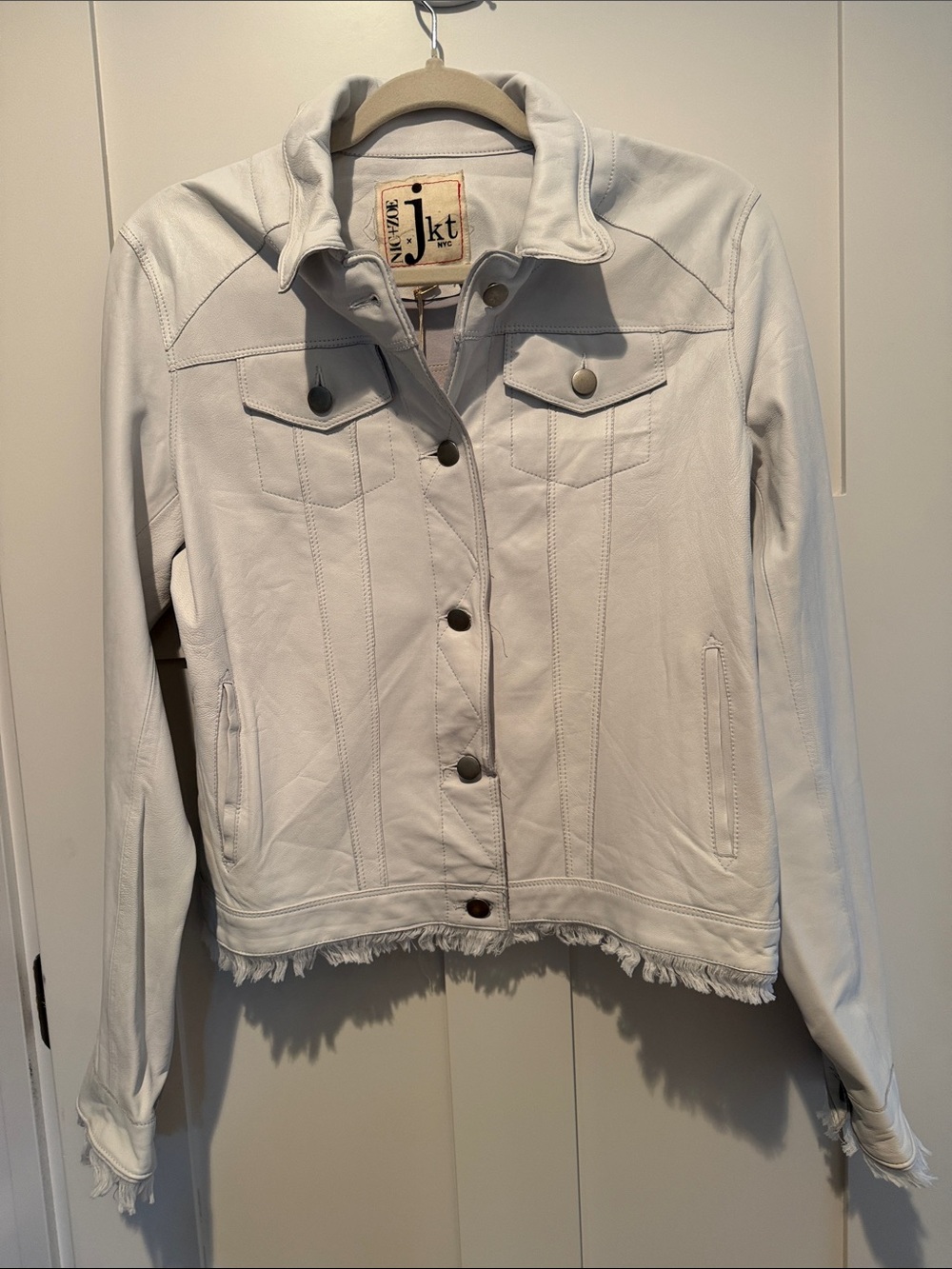 NIC+ZOE White Fringe-Hem Jean Jacket